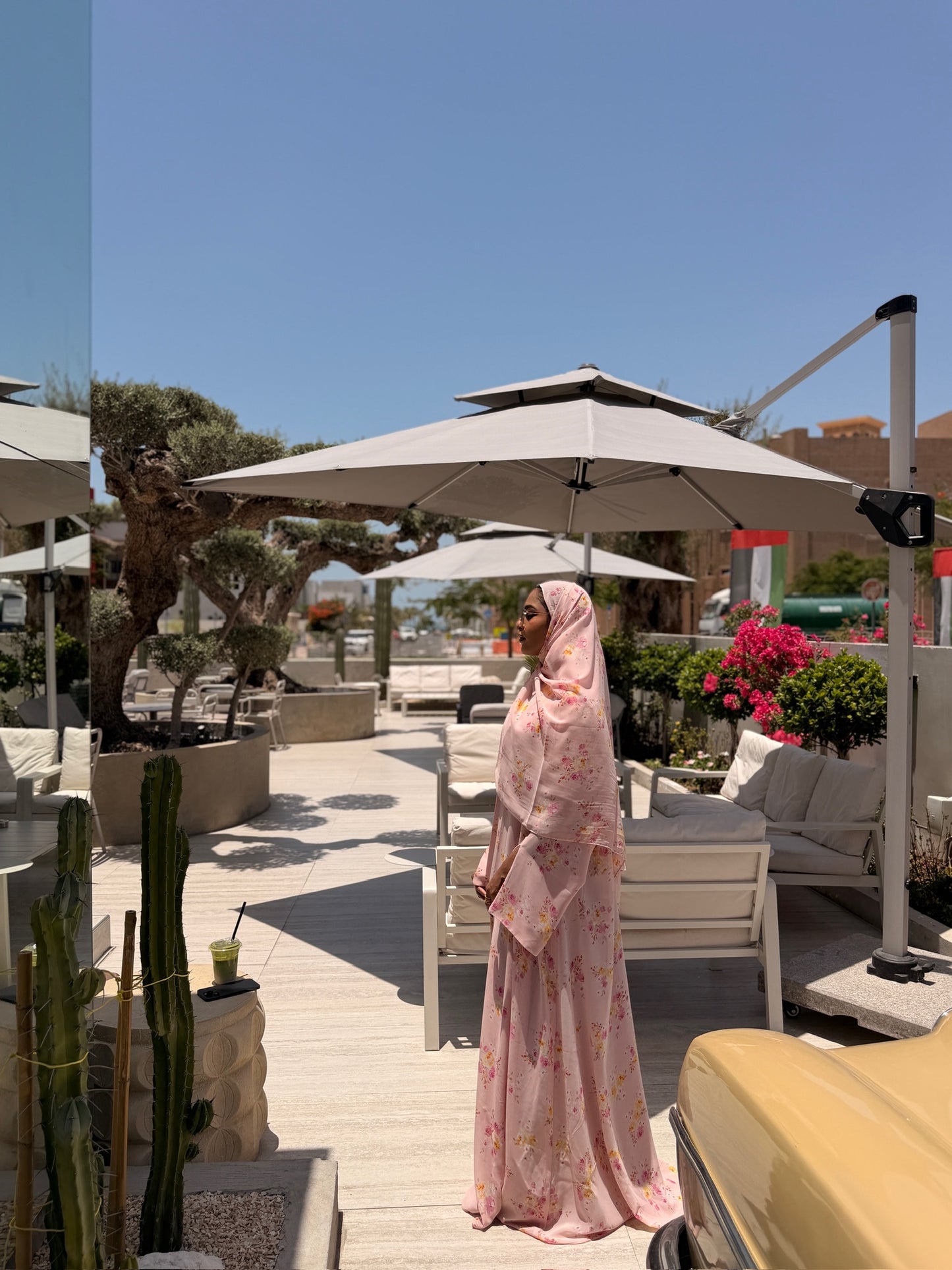Printed Chiffon Abaya - Pink Lemonade