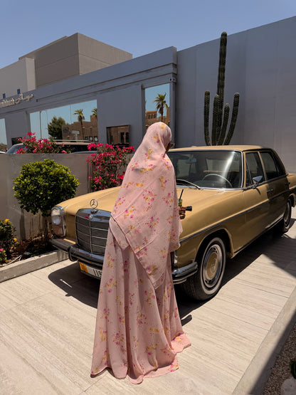 Printed Chiffon Abaya - Pink Lemonade