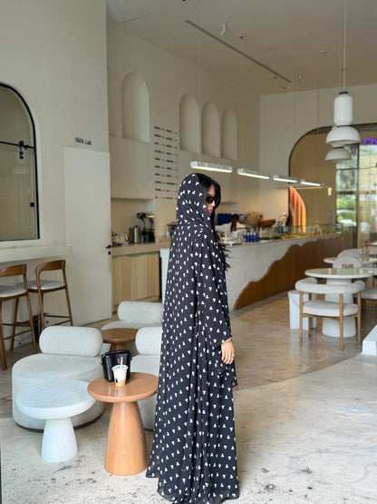 Printed Abaya - Midnight Queen of Hearts