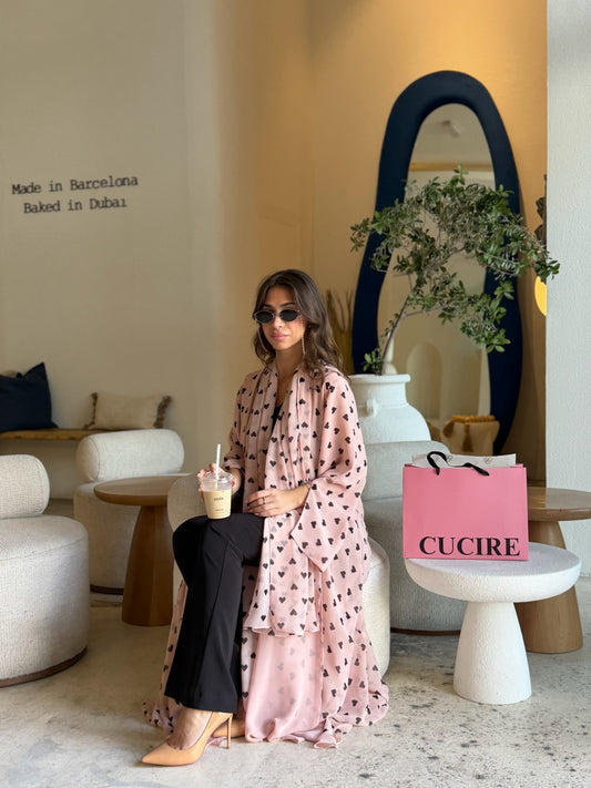 Printed Abaya - Blush Queen of Hearts
