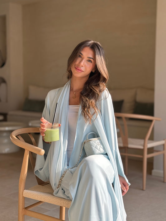 Dainty Pearl Abaya - Baby Blue