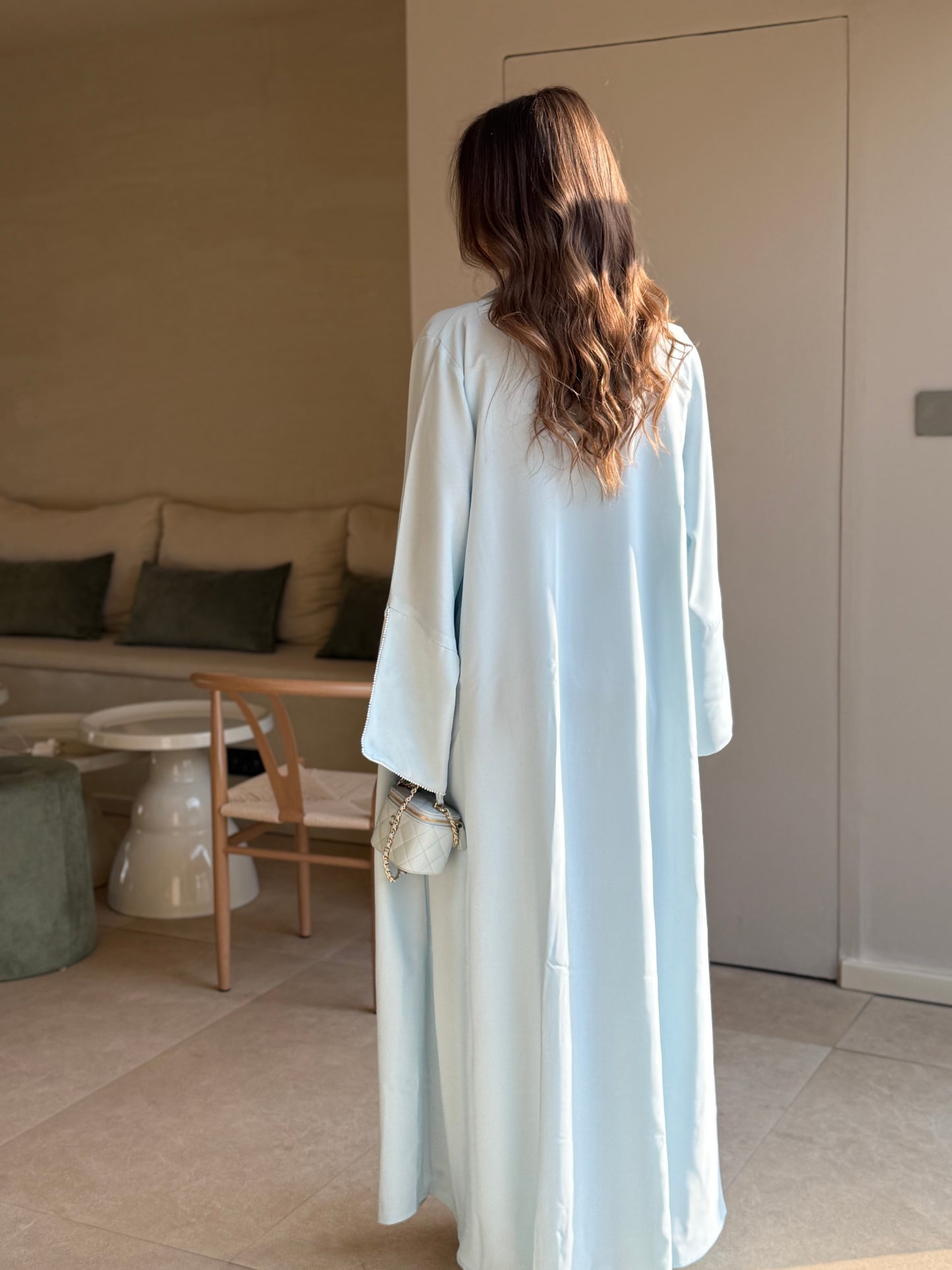 Dainty Pearl Abaya - Baby Blue