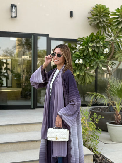 Printed Chiffon Abaya - Grey Meringue