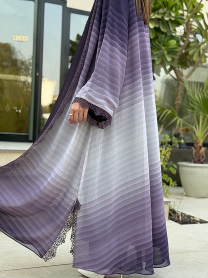Printed Chiffon Abaya - Grey Meringue