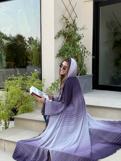 Printed Chiffon Abaya - Grey Meringue