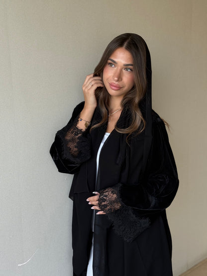 Midnight Lace Velvet Abaya