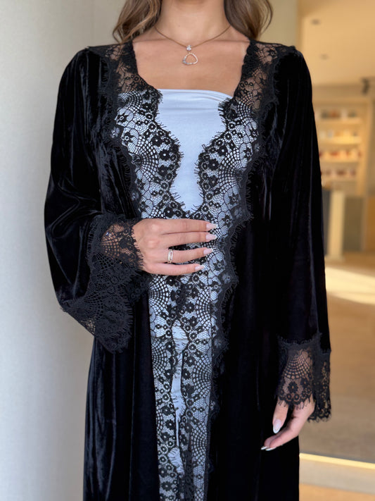 Midnight Lace Velvet Abaya