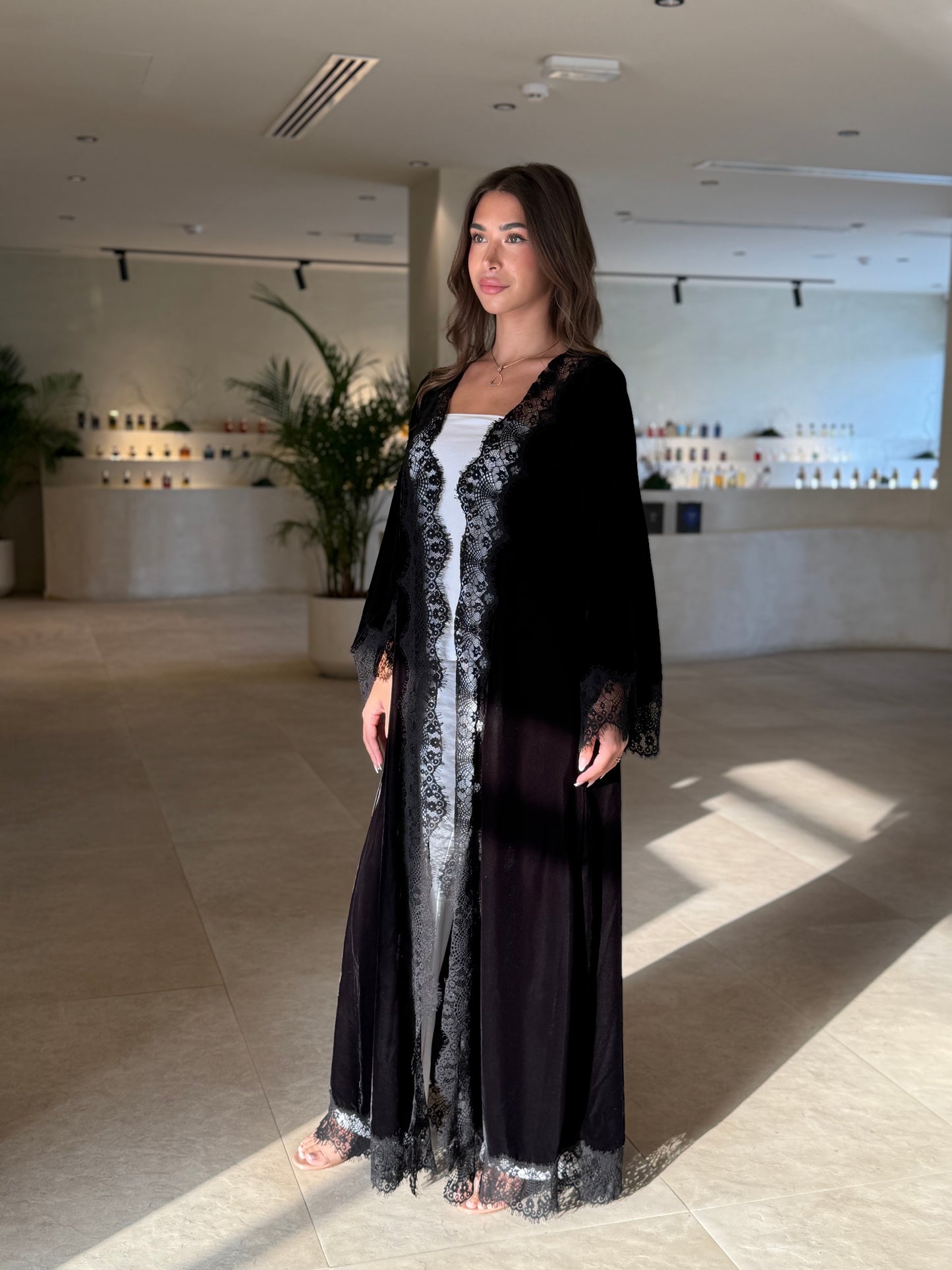 Midnight Lace Velvet Abaya