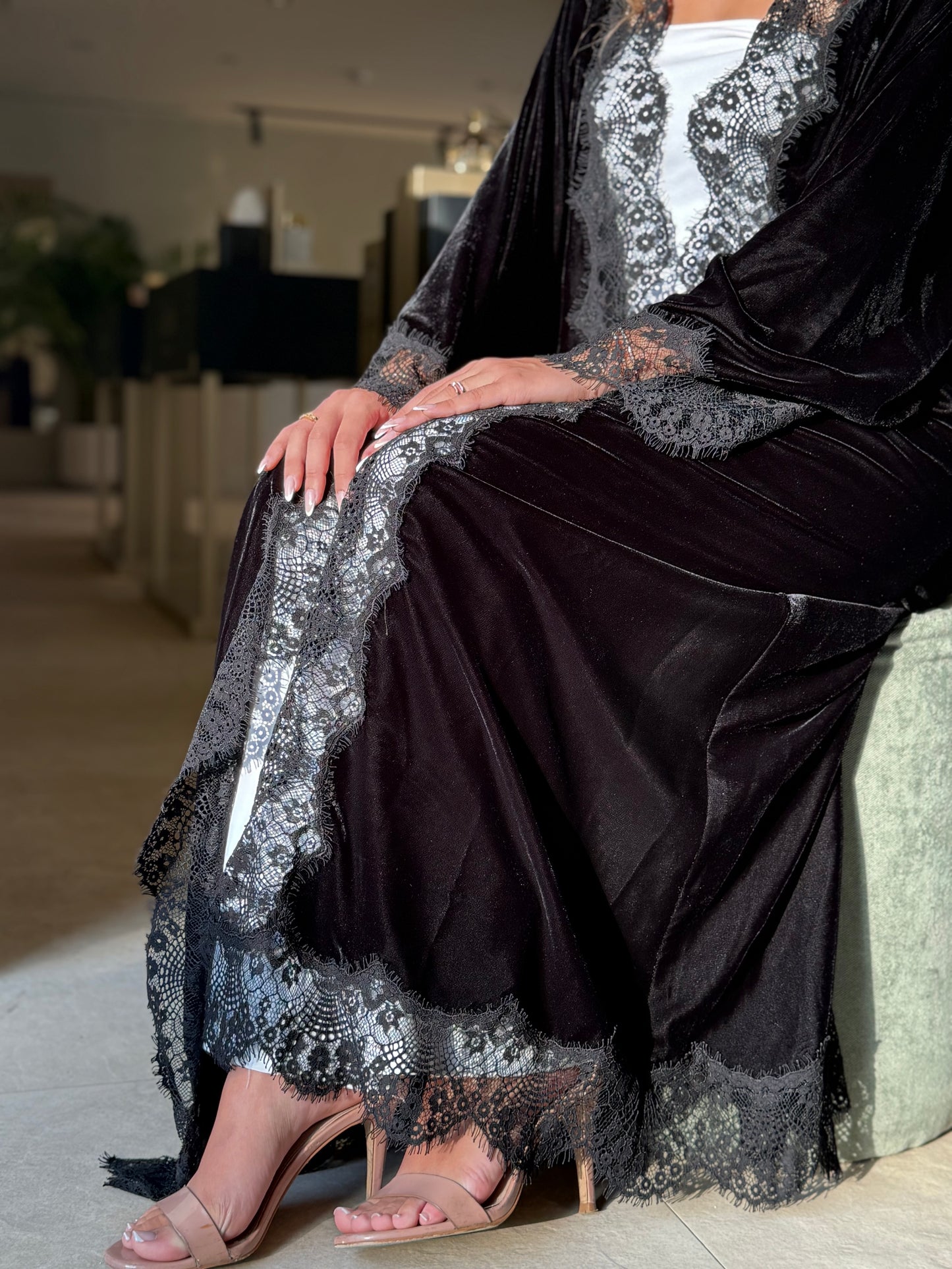 Midnight Lace Velvet Abaya