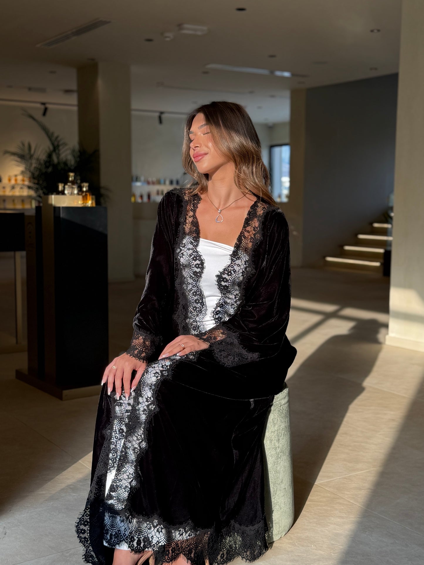 Midnight Lace Velvet Abaya