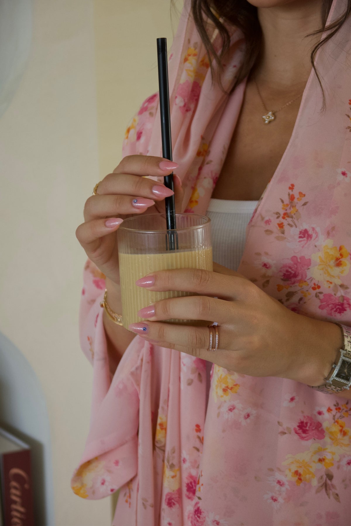 Printed Chiffon Abaya - Pink Lemonade