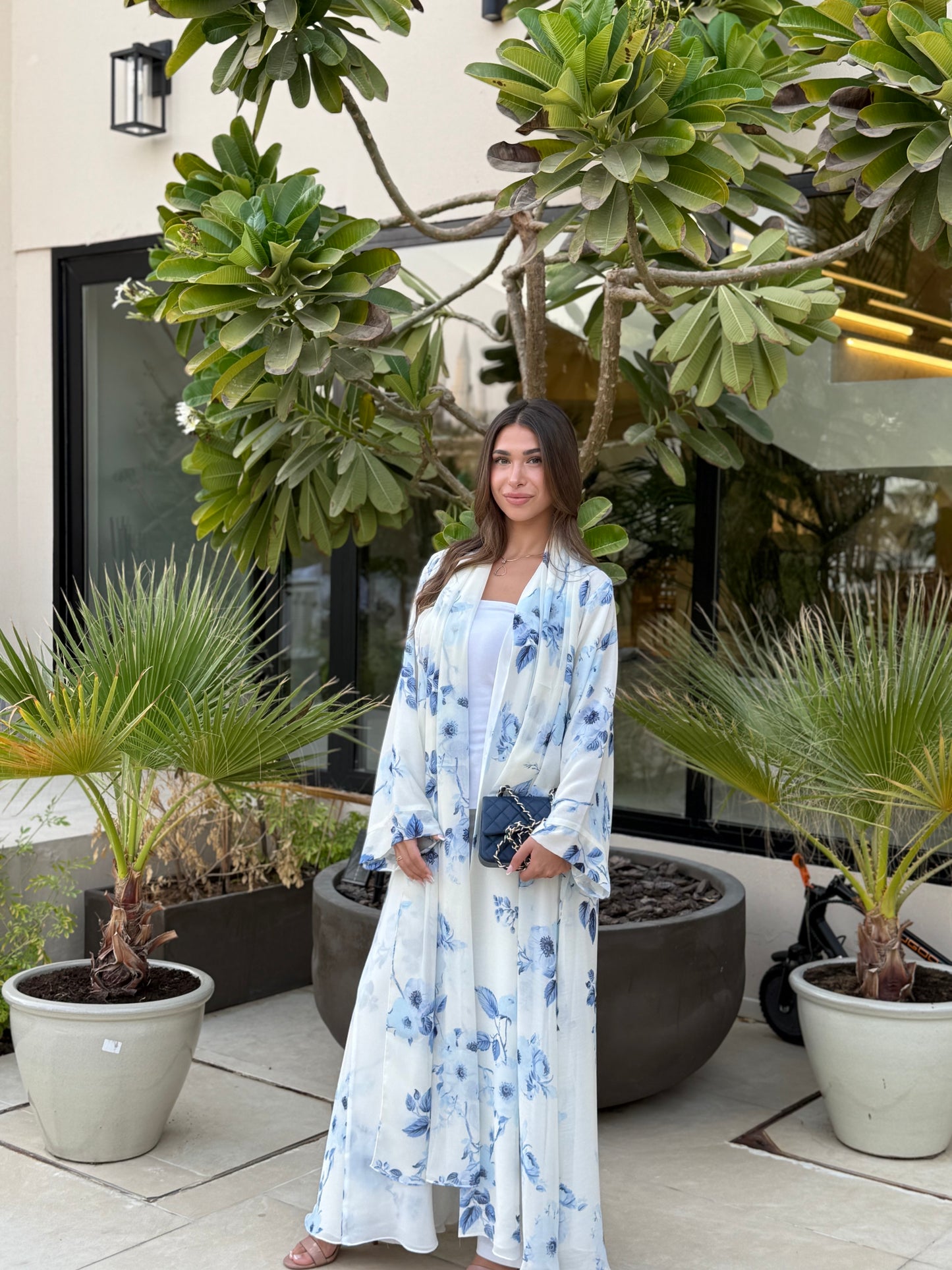 Printed Chiffon Abaya - Blueberry Cheesecake