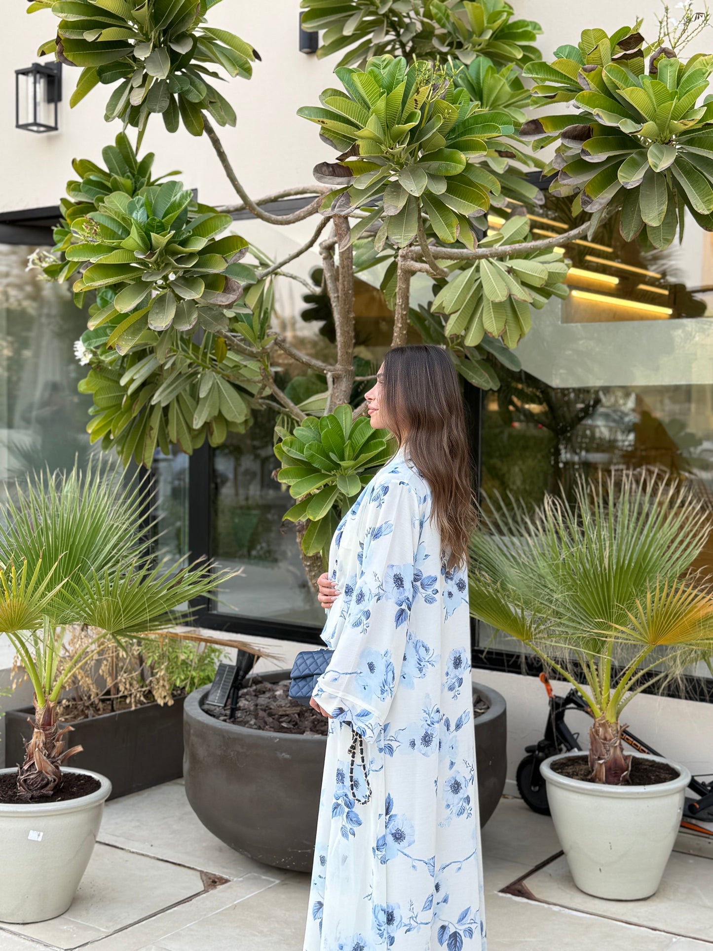 Printed Chiffon Abaya - Blueberry Cheesecake