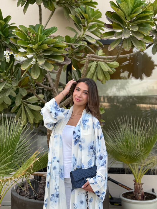 Printed Chiffon Abaya - Blueberry Cheesecake