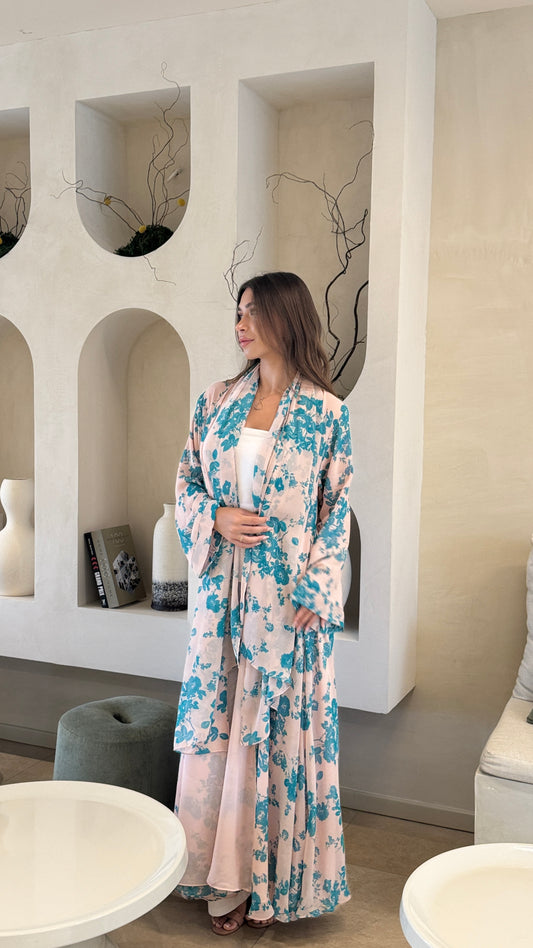Printed Chiffon Abaya - Pink Mousse