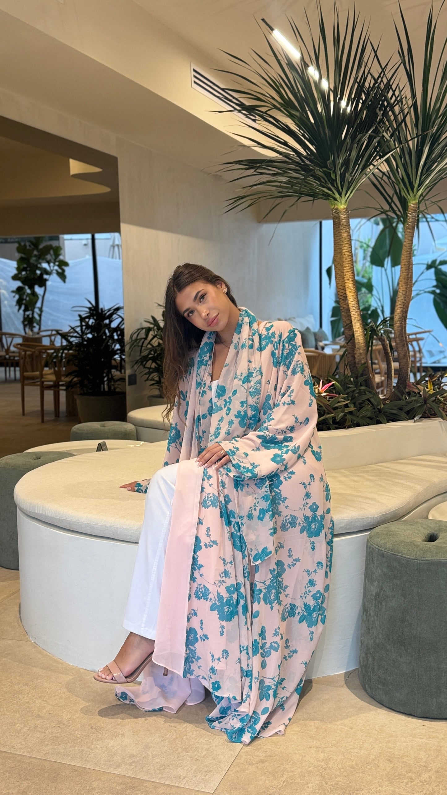 Printed Chiffon Abaya - Pink Mousse