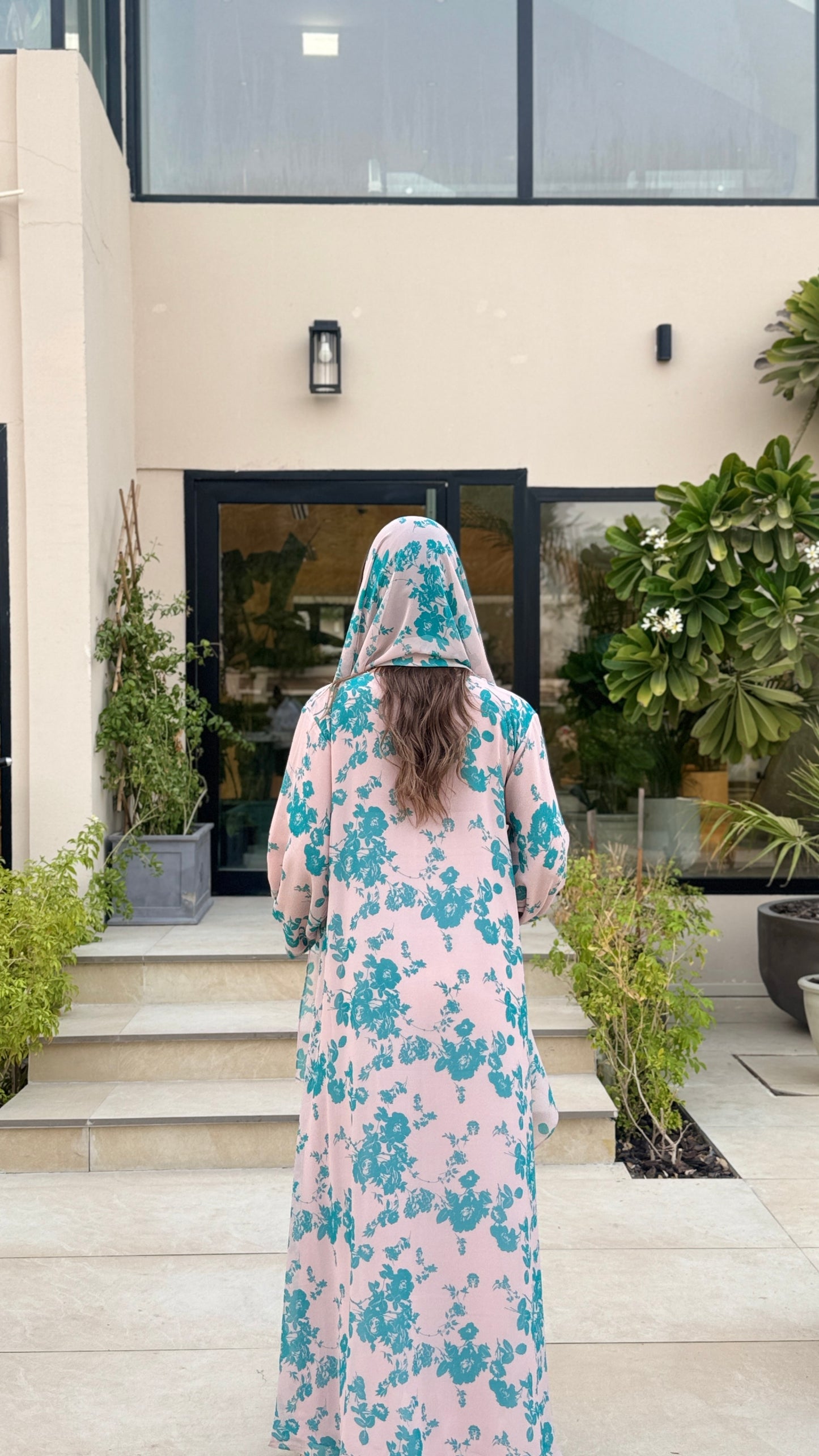 Printed Chiffon Abaya - Pink Mousse