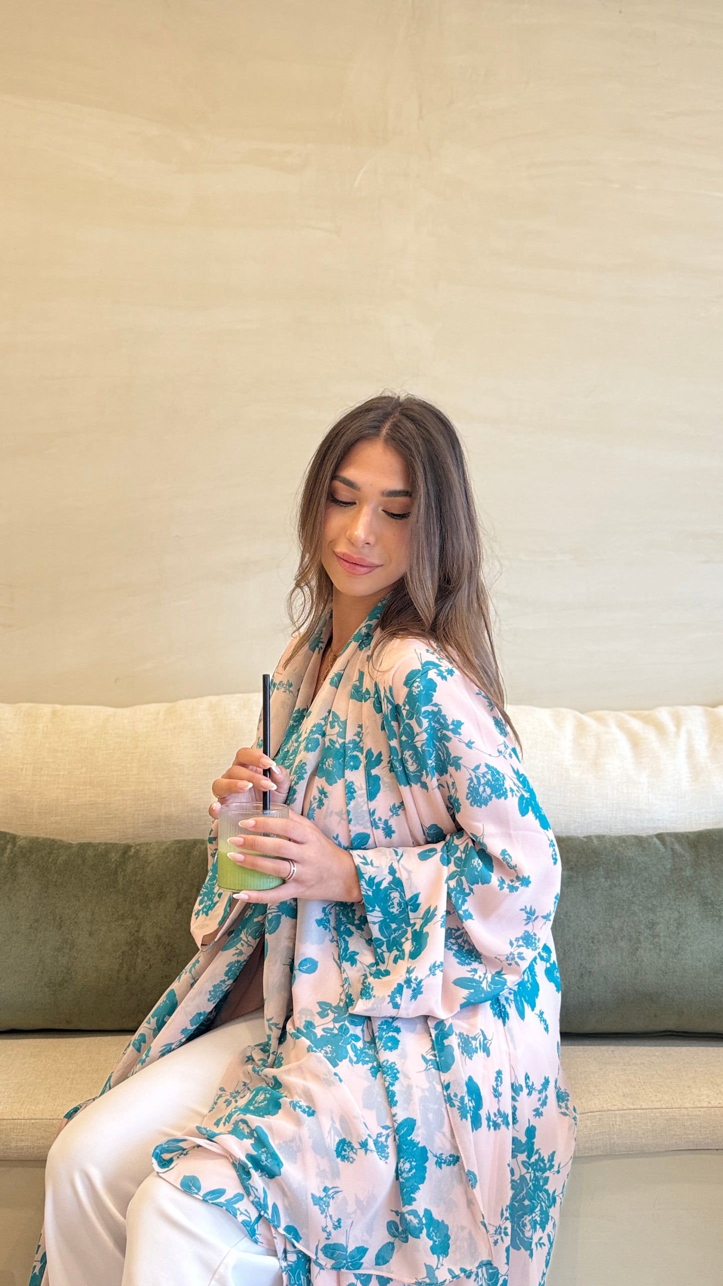 Printed Chiffon Abaya - Pink Mousse