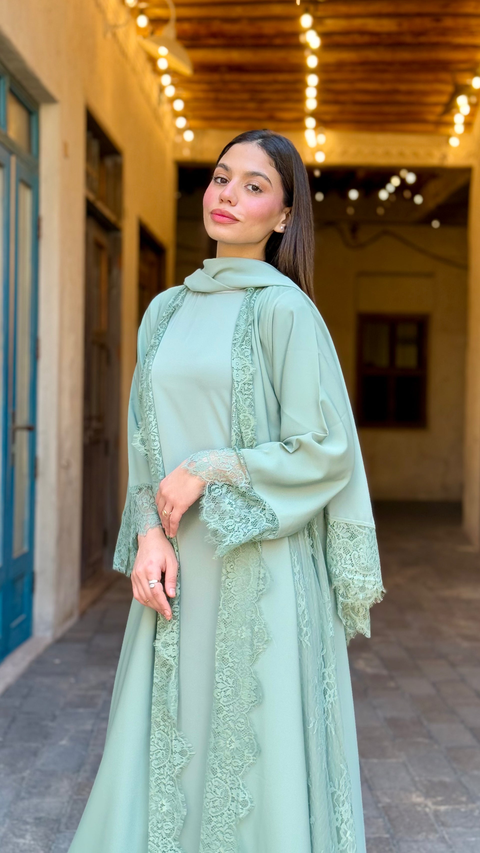 green emerald velvet dress Mint Green Abaya main image 0