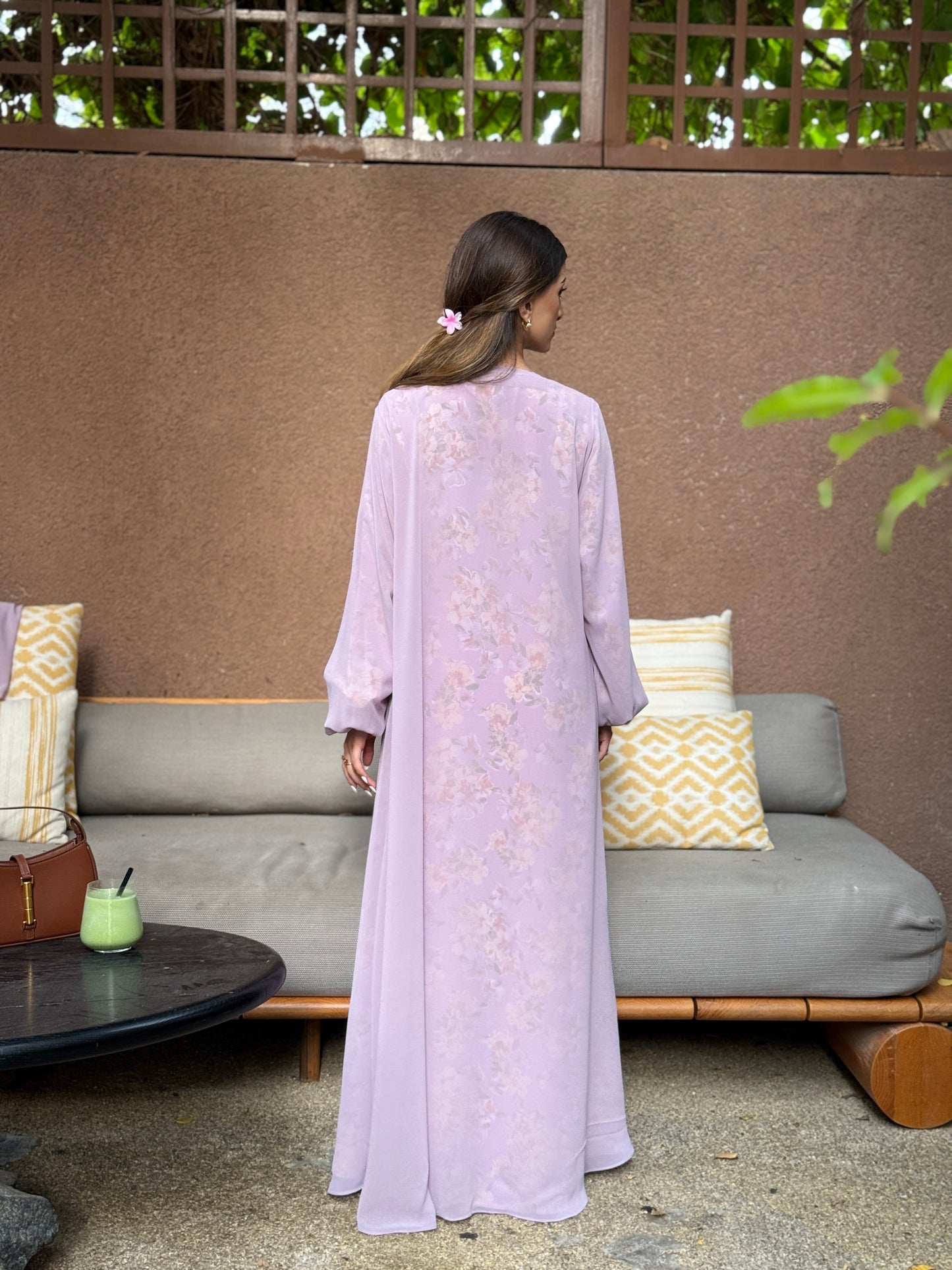 Printed Chiffon Abaya - Lavender Bouquet