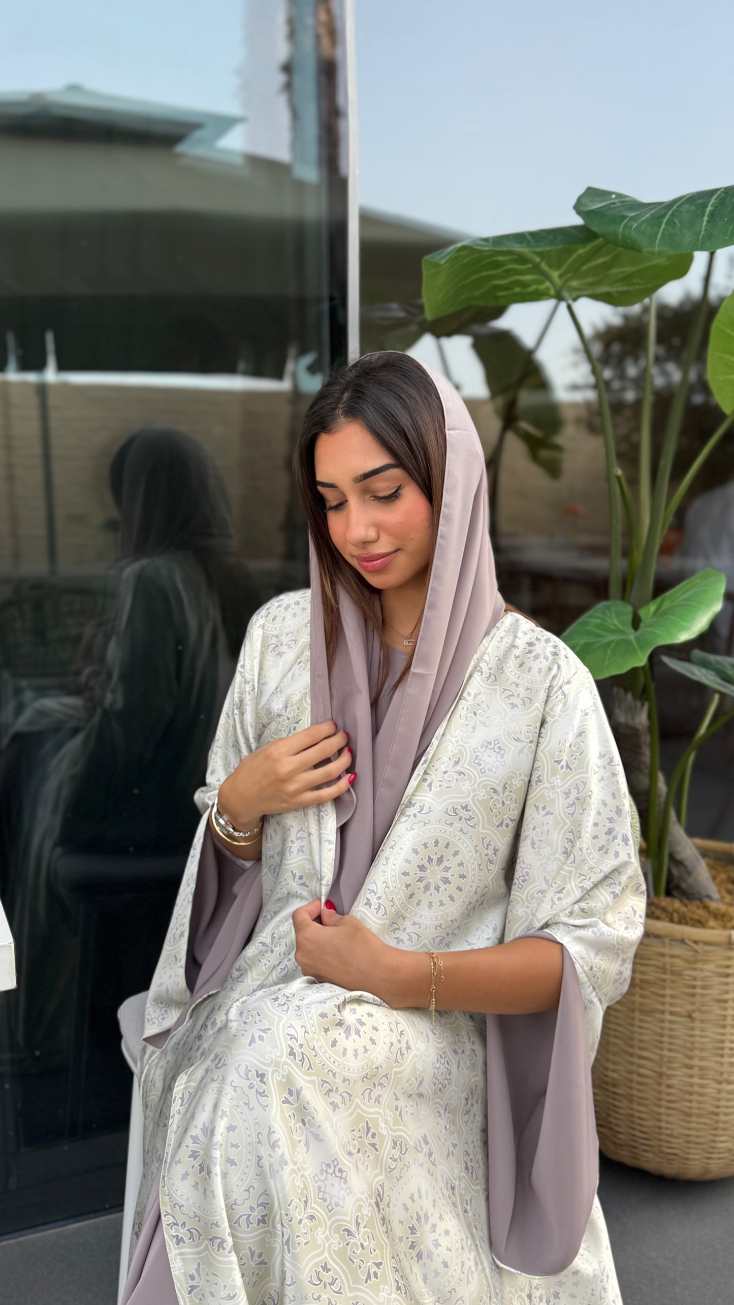 Printed Silk Abaya - Lemon Veil