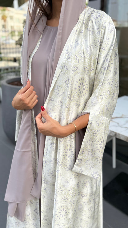 Printed Silk Abaya - Lemon Veil