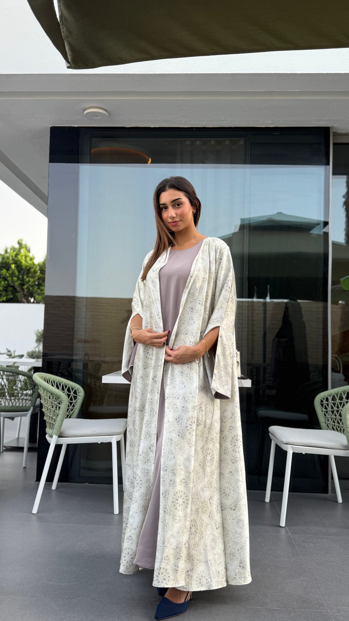 Printed Silk Abaya - Lemon Veil