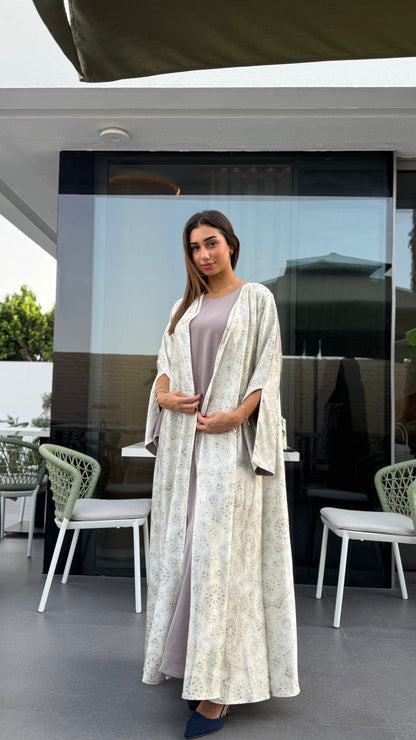 Printed Silk Abaya - Lemon Veil