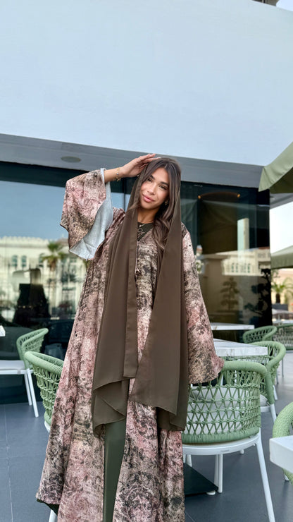 Silk Pixel Abaya - Forest Green