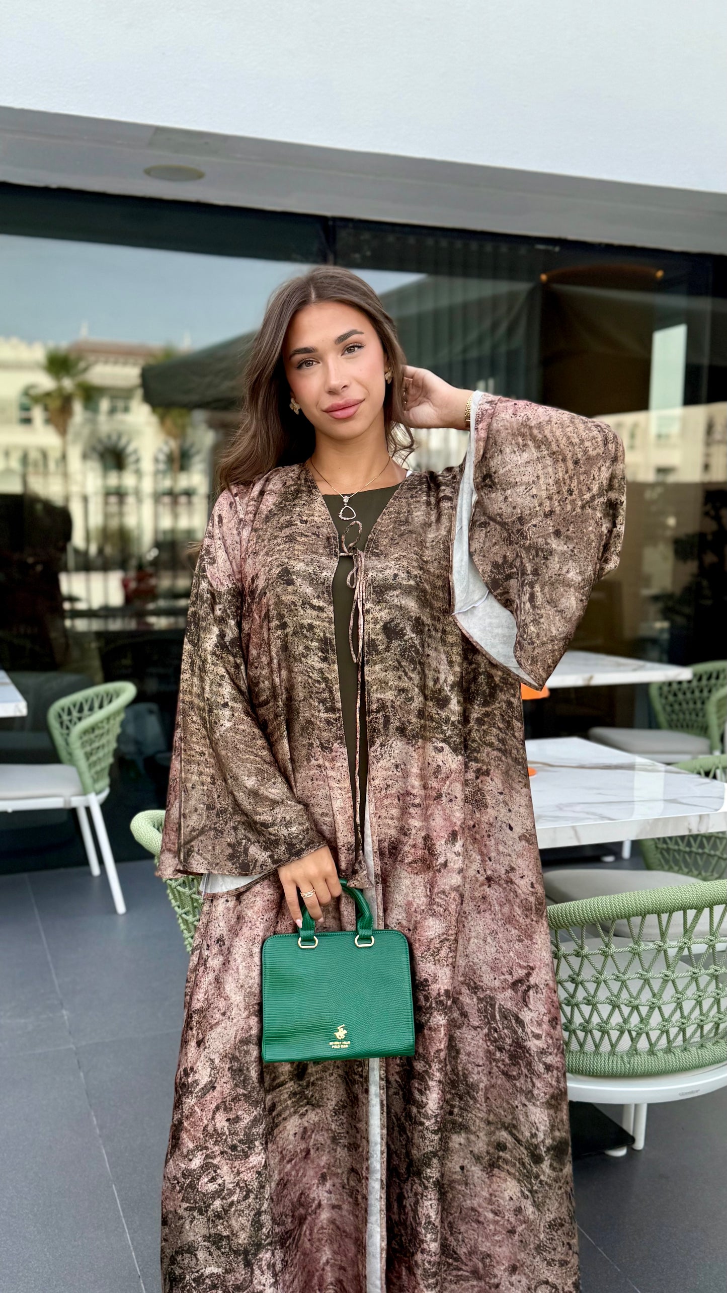Silk Pixel Abaya - Forest Green