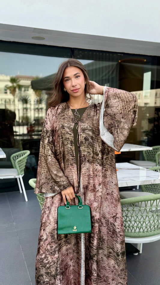 Silk Pixel Abaya - Forest Green