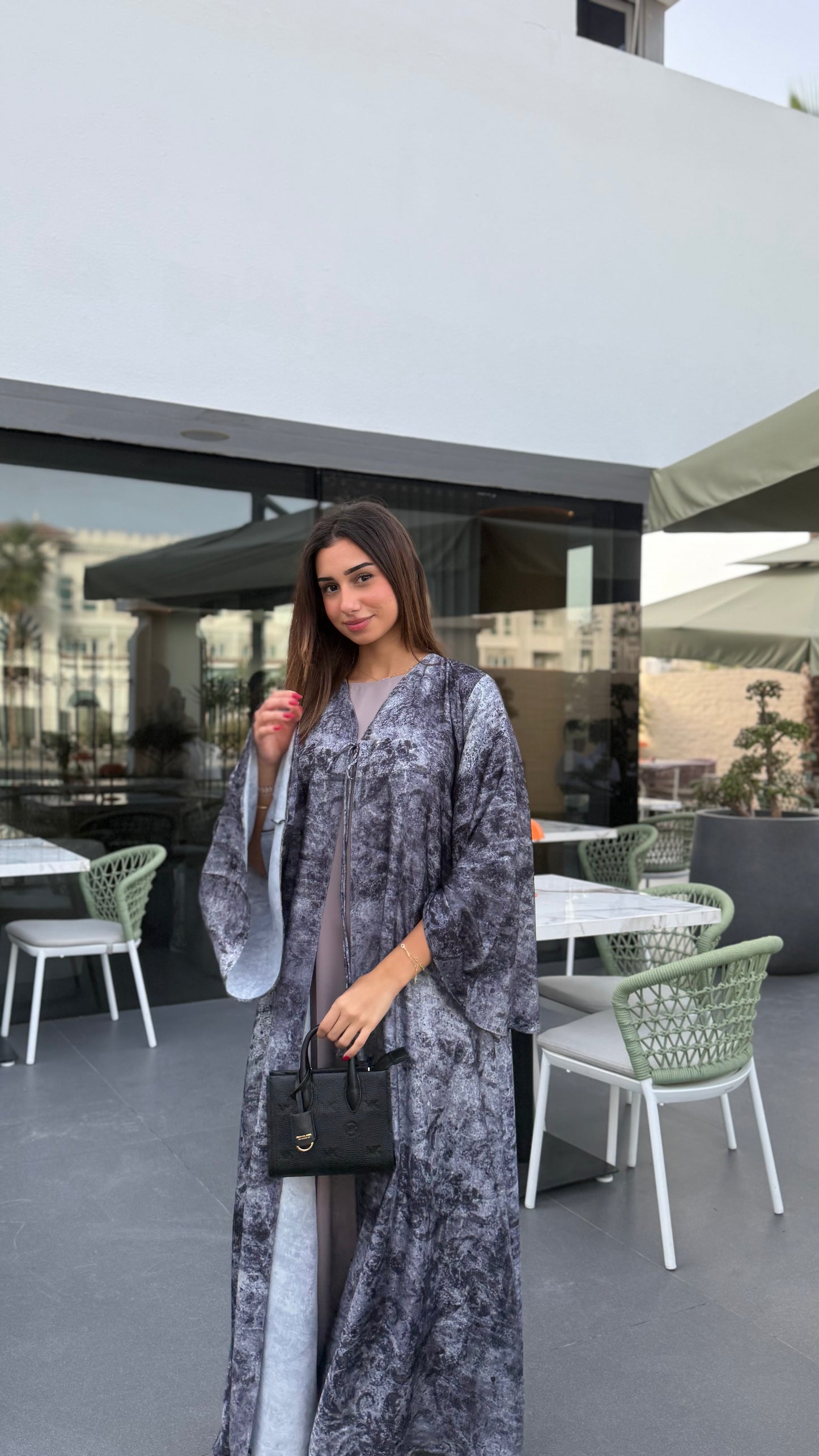 Silk Pixel Abaya - Moonlight Grey