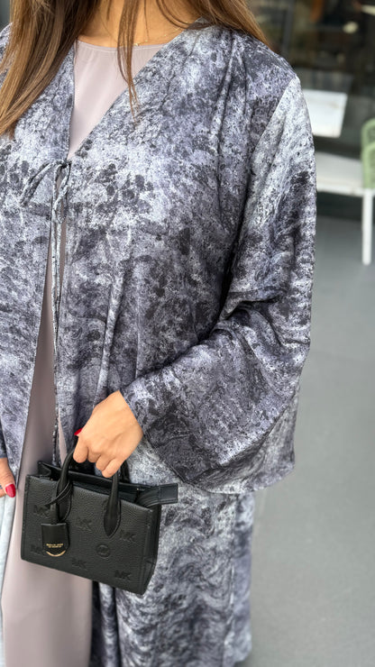 Silk Pixel Abaya - Moonlight Grey
