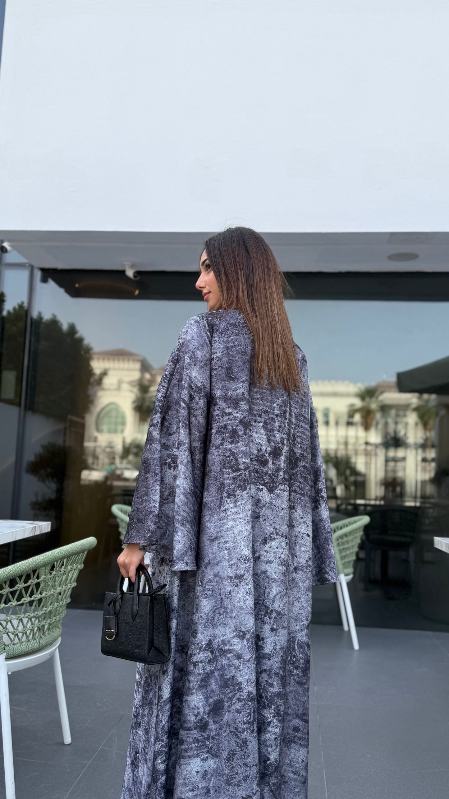 Silk Pixel Abaya - Moonlight Grey