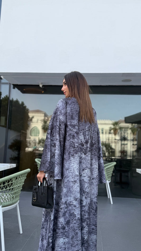 Silk Pixel Abaya - Moonlight Grey