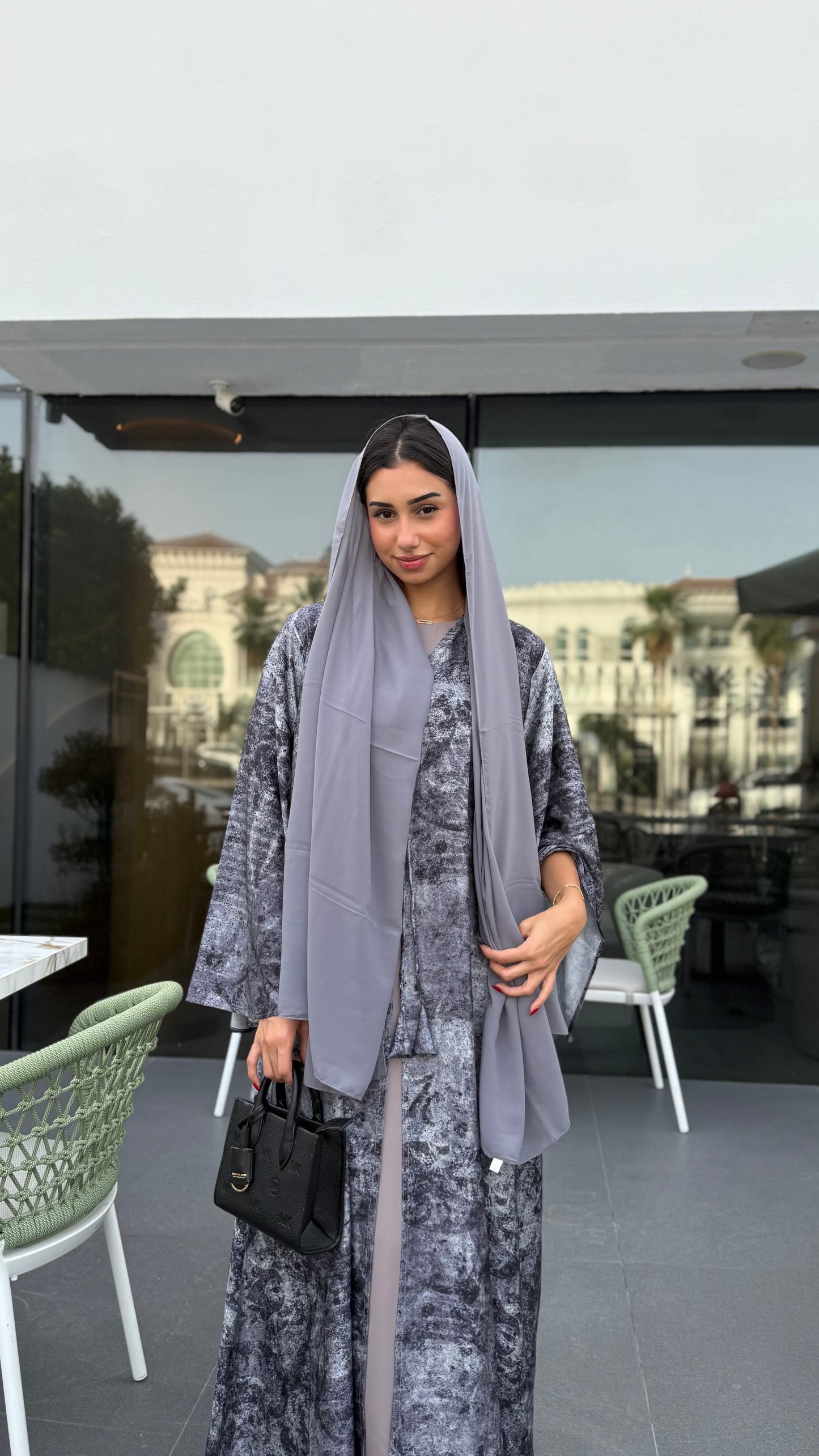 Silk Pixel Abaya - Moonlight Grey