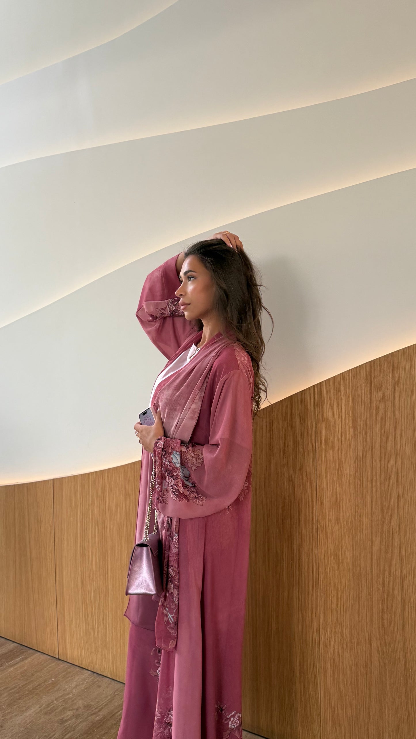 Printed Chiffon Abaya - Fuchsia Petals
