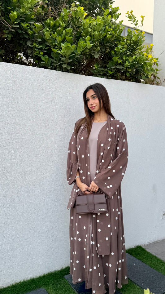 Printed Chiffon Abaya - Polka Latte