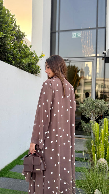 Printed Chiffon Abaya - Polka Latte