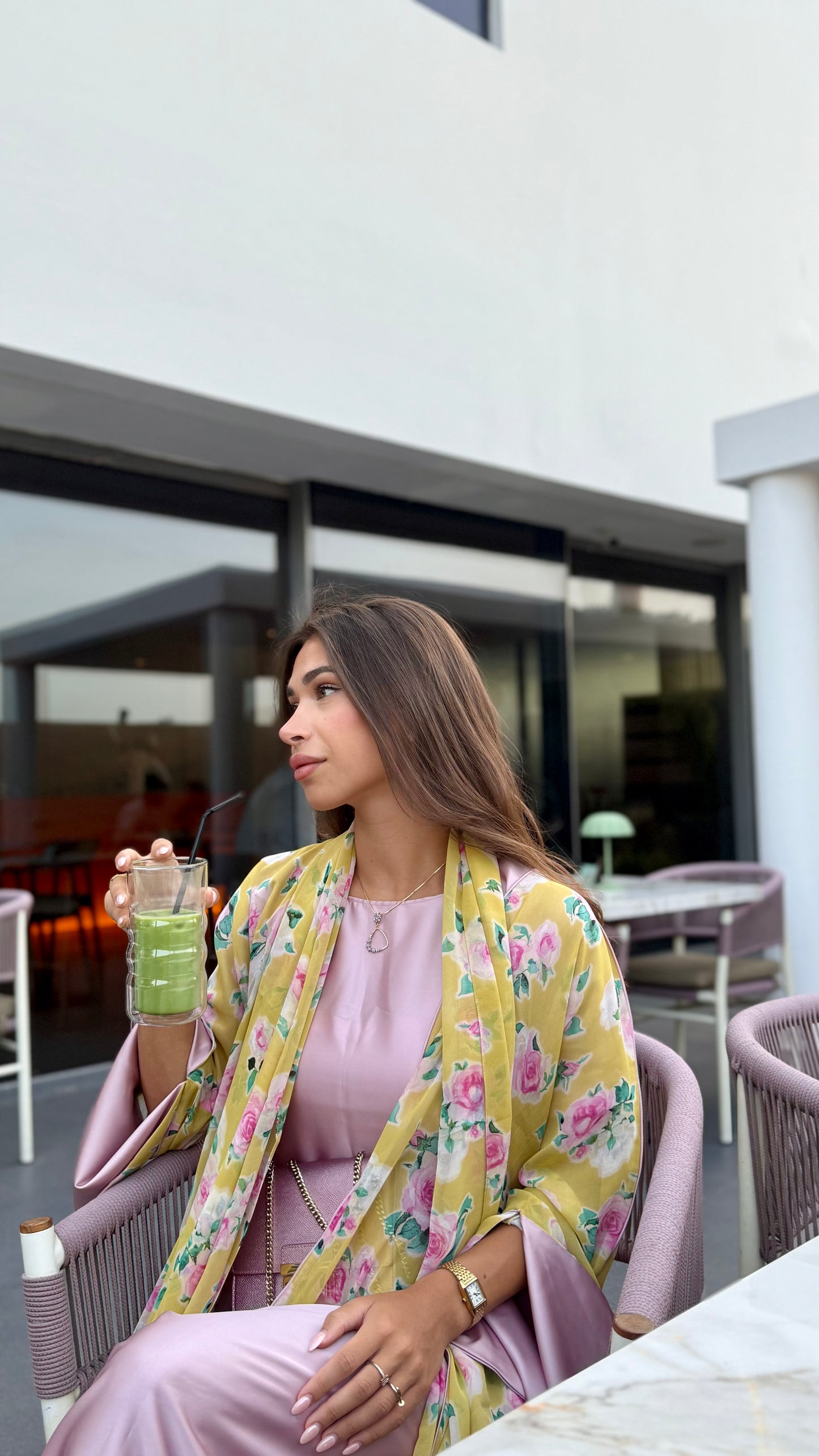 Printed Chiffon Abaya - Buttercup Rose