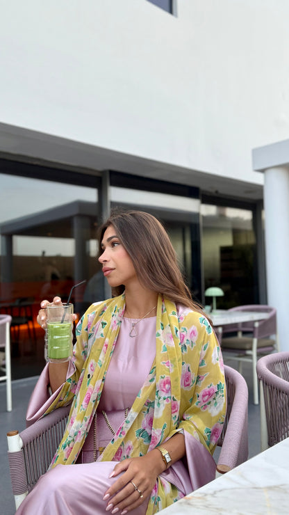 Printed Chiffon Abaya - Buttercup Rose
