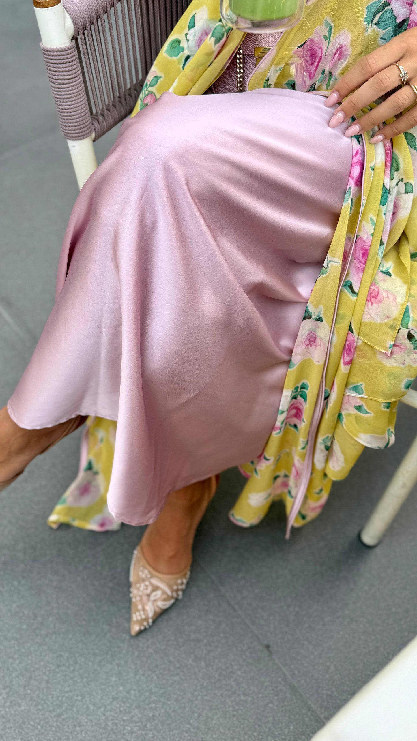 Printed Chiffon Abaya - Buttercup Rose