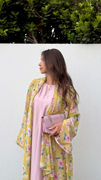 Printed Chiffon Abaya - Buttercup Rose