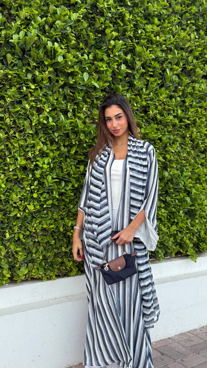 Printed Chiffon Abaya - Ocean Blue