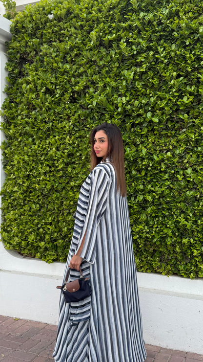 Printed Chiffon Abaya - Ocean Blue