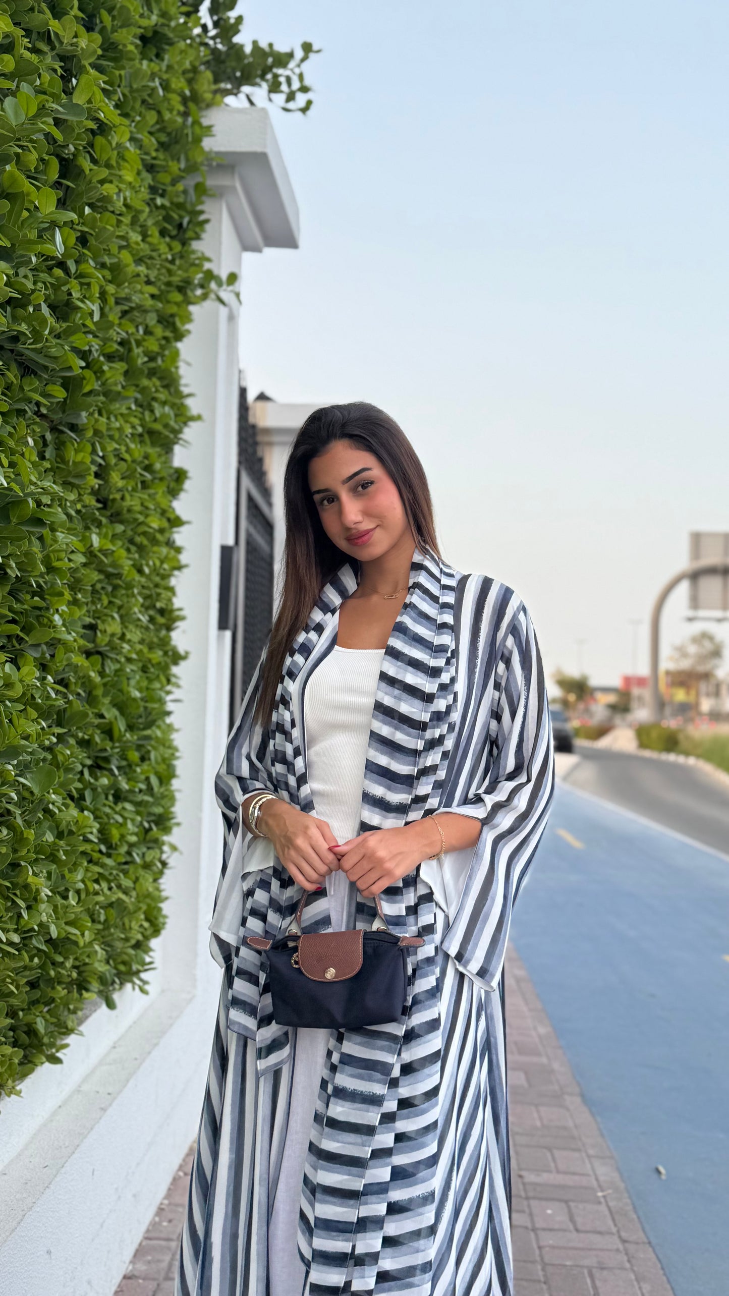 Printed Chiffon Abaya - Ocean Blue