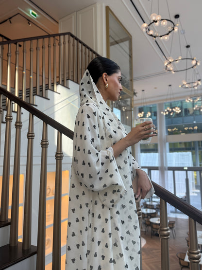 Printed Abaya - Black Queen of Hearts