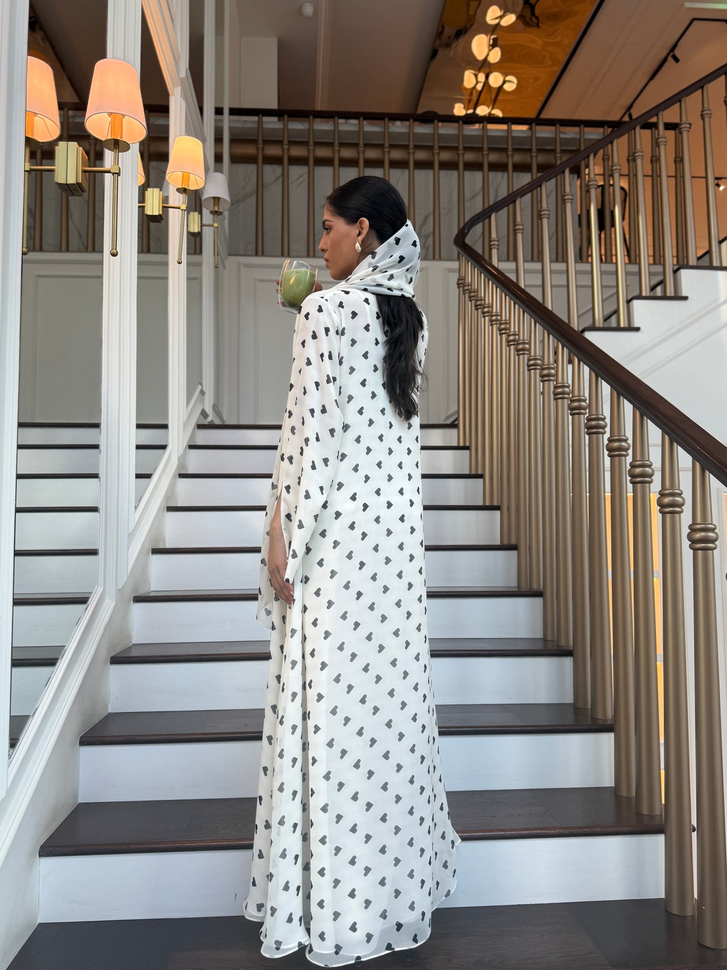 Printed Abaya - Black Queen of Hearts