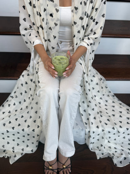 Printed Abaya - Black Queen of Hearts