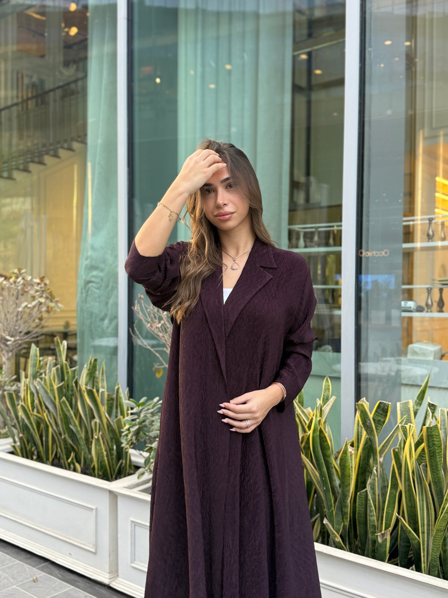 Burgundy Ribbed Abaya